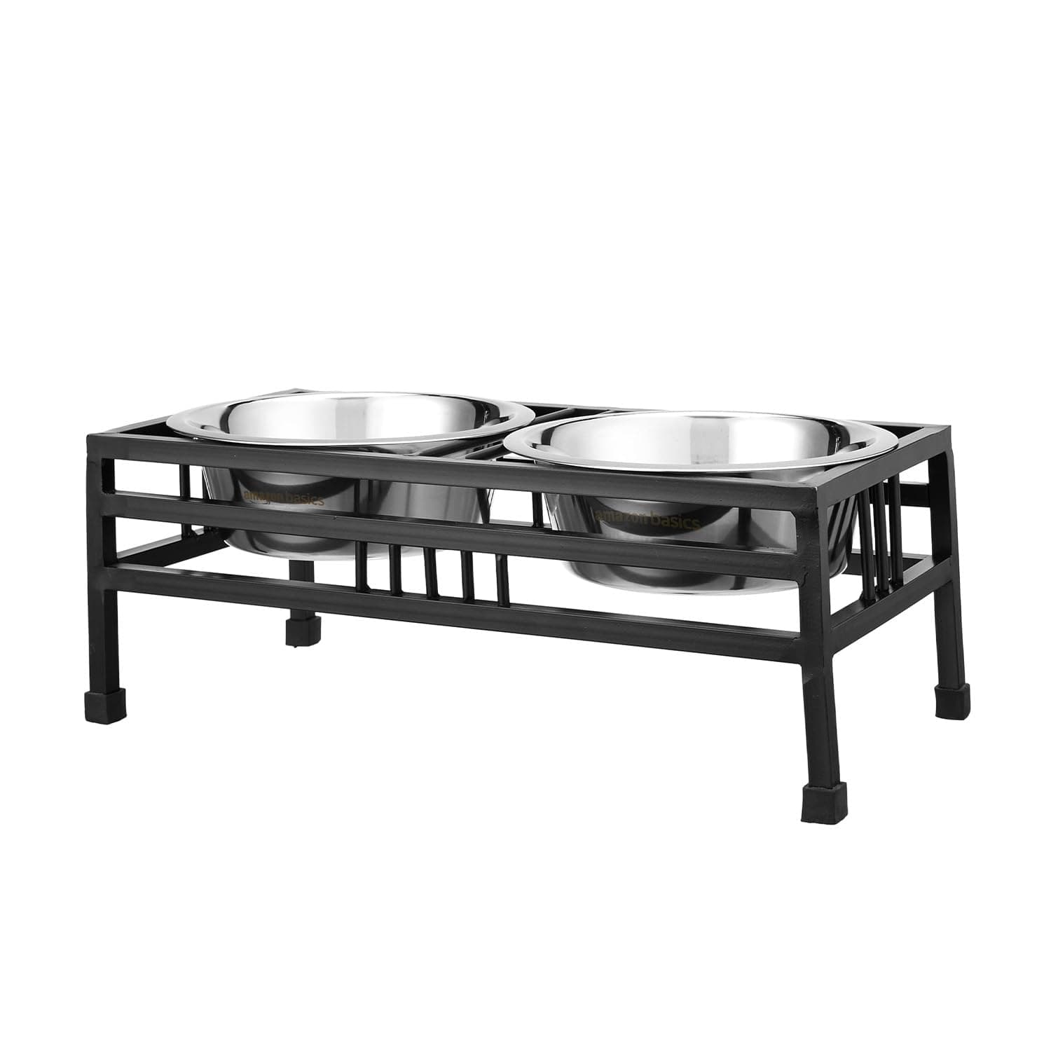 amazon basics, Pet Feeder | Stainless Steel Food & Water Bowls with Stand | Dog Bowls | Elevated Double Diner with Stand | Large Size (1600 ml x 2 Bowl) (Black)