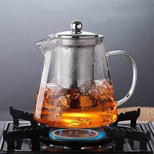 ZROY ENTERPRISE 450ml Borosilicate Glass Tea Pot with Heat Resistant Stainless Steel Infuser Perfect for Tea and Coffee Maker, Clear Glass Kettle (Round Kettle, 450 mL)