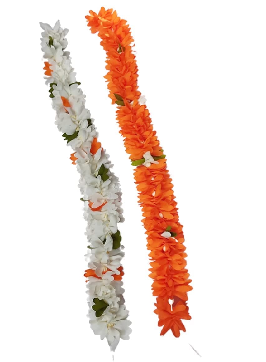 Ervio Gajra Hair Accessories for Women Bridal Flower Garland Orange and White Pack of 2 for Gorgeous Hairstyles