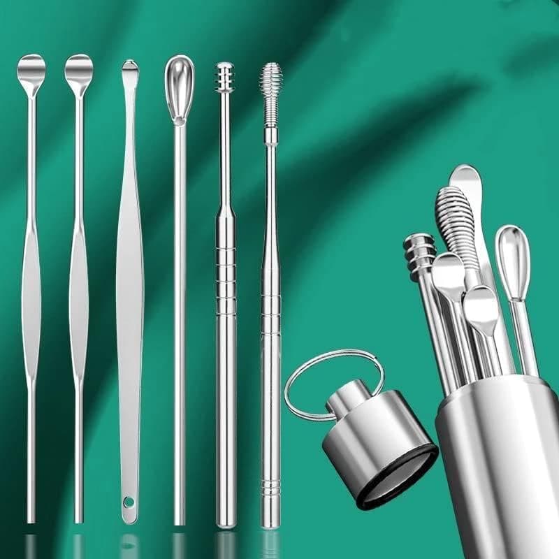 Bennort 6-in-1 Ear Wax Cleaner - Resuable Ear Cleaning Tools with Aluminum Tube - Ear Pick Wax Remover Tool Kit with Ear Curette Cleaner and Spring Ear Buds Cleaner Fit in Pocket Great for Traveling