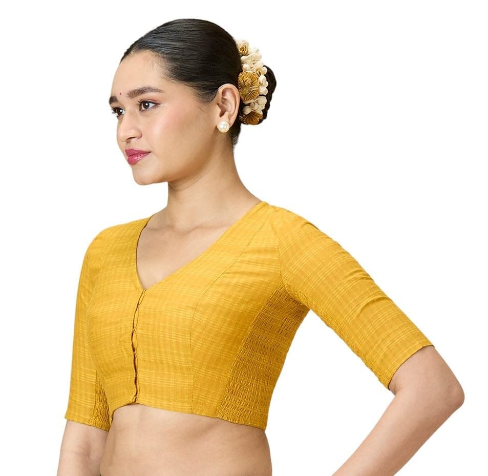 Studio Shringaar Women Cotton Half Sleeve Madras Checks Saree Blouse with Stretchable Sides