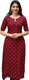Generic Women's Maroon Straight Kurta, Cotton Blend Printed Ethnic, Casual, Office, Festive, for Women (Pack of 1)