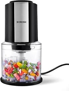 Borosil Chef Delite 300 Watts Electric Chopper for Kitchen, Twin Blade Technology, 600 ml 'chop-n-store' plastic bowl with lid, Vegetable Chopper, Cutter, Chop, Mince, Dice, Whisk, Blend, Black
