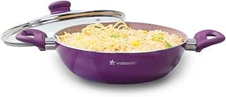 Wonderchef Royal Velvet Non-Stick Kadhai with Glass Lid 24cm for Kitchen, 2.7L Non-toxic Chemical & PFOA Free, Low-oil Cooking, Scratch-resistant, Gas Stove & Induction Friendly, 2-Yr Warranty, Purple