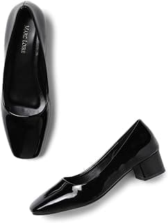 Marc Loire Women Square Toe Solid Block Heel Pumps for Office, Party and Formal Wear