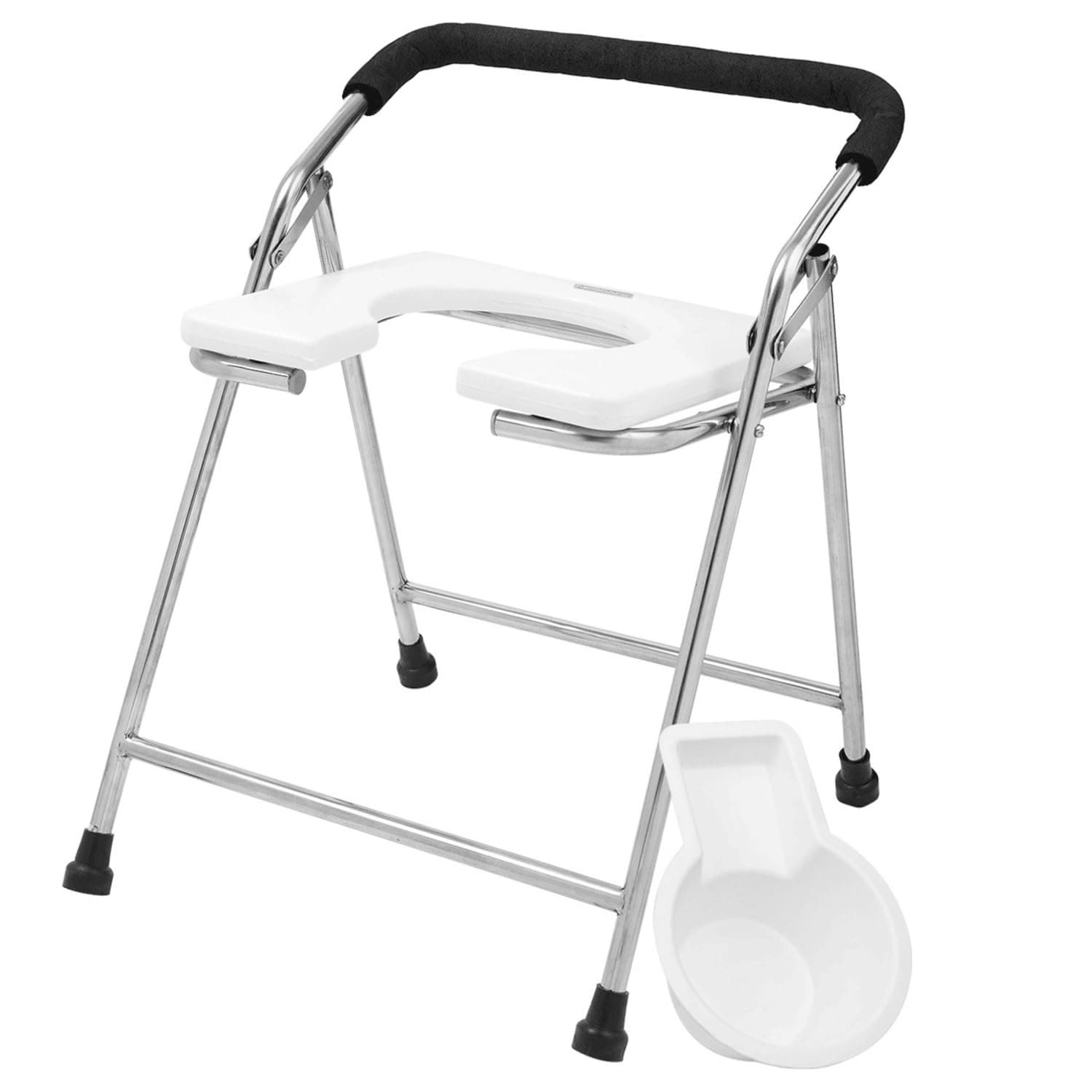 NEOSAFE Heavy Duty Folding Stainless Steel Shower Bathing Room Mobile Commode Mini Chair Indian Toilet Seat Ideal for Elderly Disabled Men and Pregant Women Support (White)