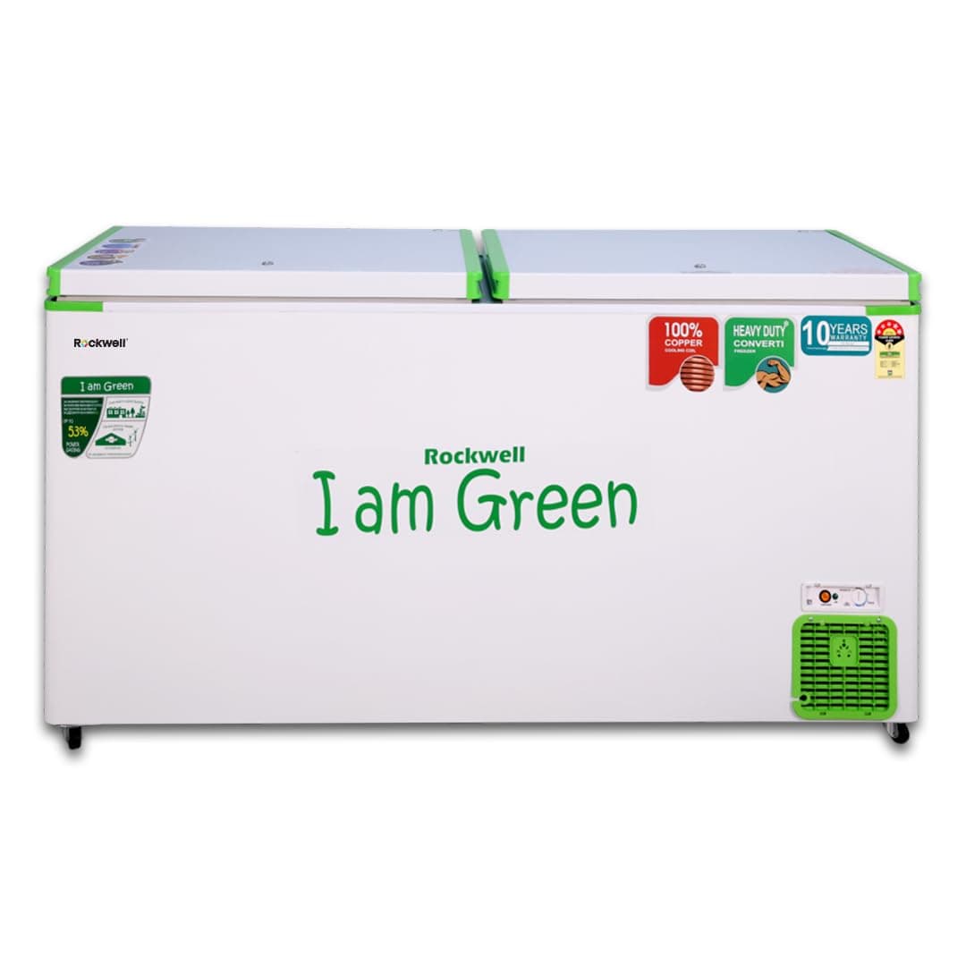 Rockwell 550DDUC Deep Freezer – Double Door, 5 Star, Saves Up to 53% Power, Fast Cooling, Convertible GREEN Chest Freezer, 10-Year Coil Warranty, 5-Year Full Warranty