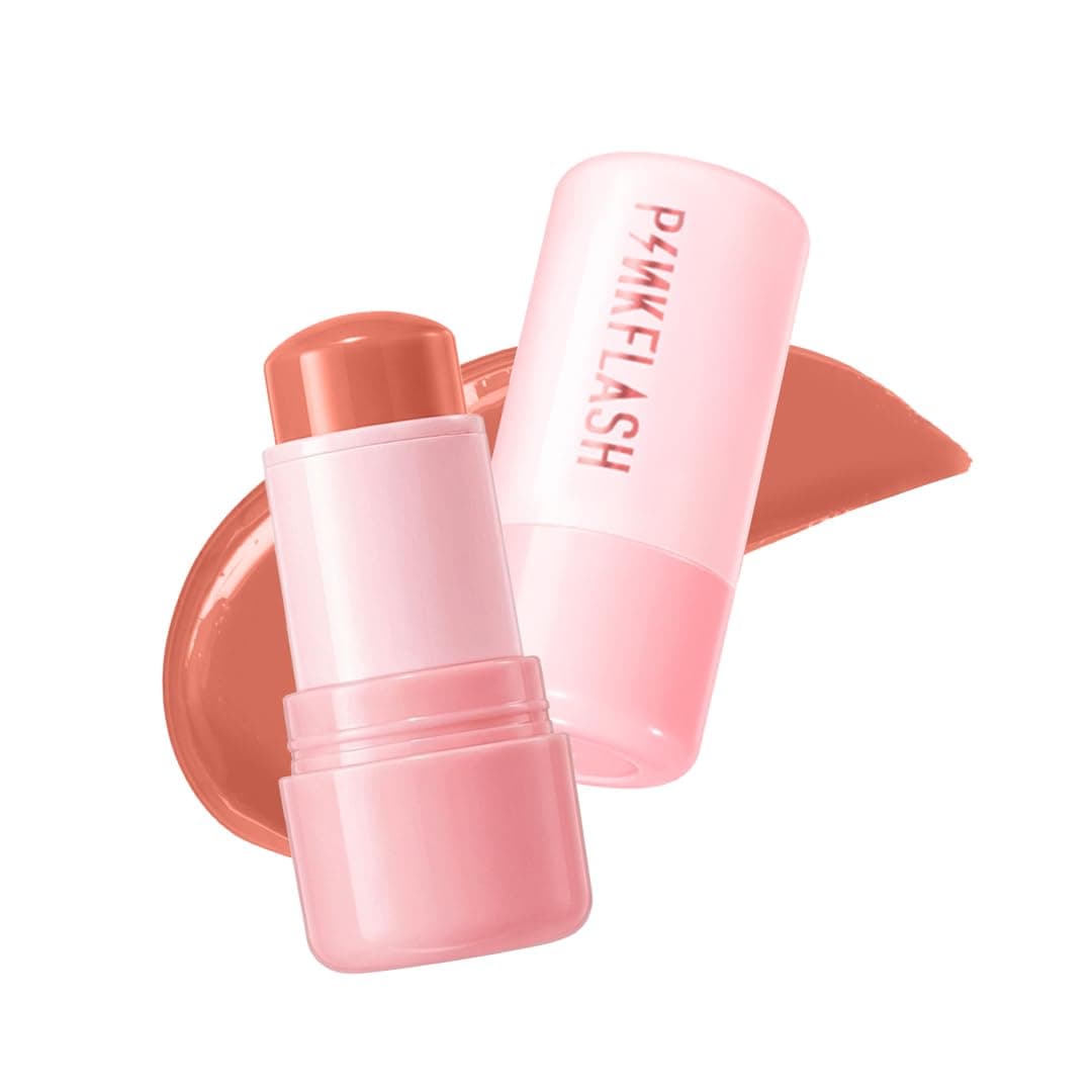 Pinkflash Dewy Blush Stick - NU01 Apricot Heart | Cream Blush with Natural Dewy Finish | Lightweight, Buildable & Blendable | Shimmer Glow for Radiant, Fresh-Looking Cheeks