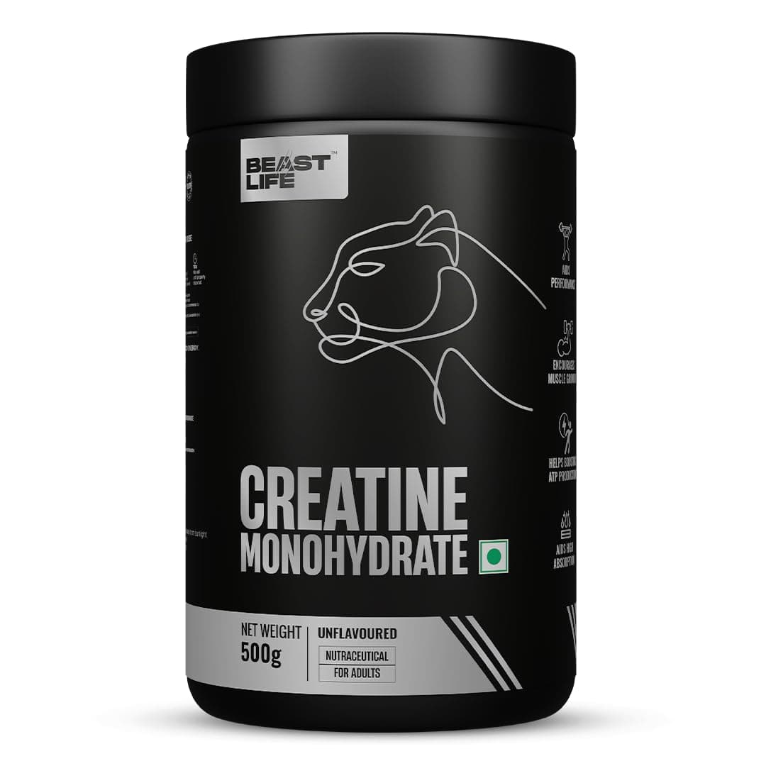 BEASTLIFE Super Micronized Creatine Monohydrate 500g | 166 Servings Unflavoured Powder| NABL Lab Tested | Premium Sports Nutrition for Strength & Performance
