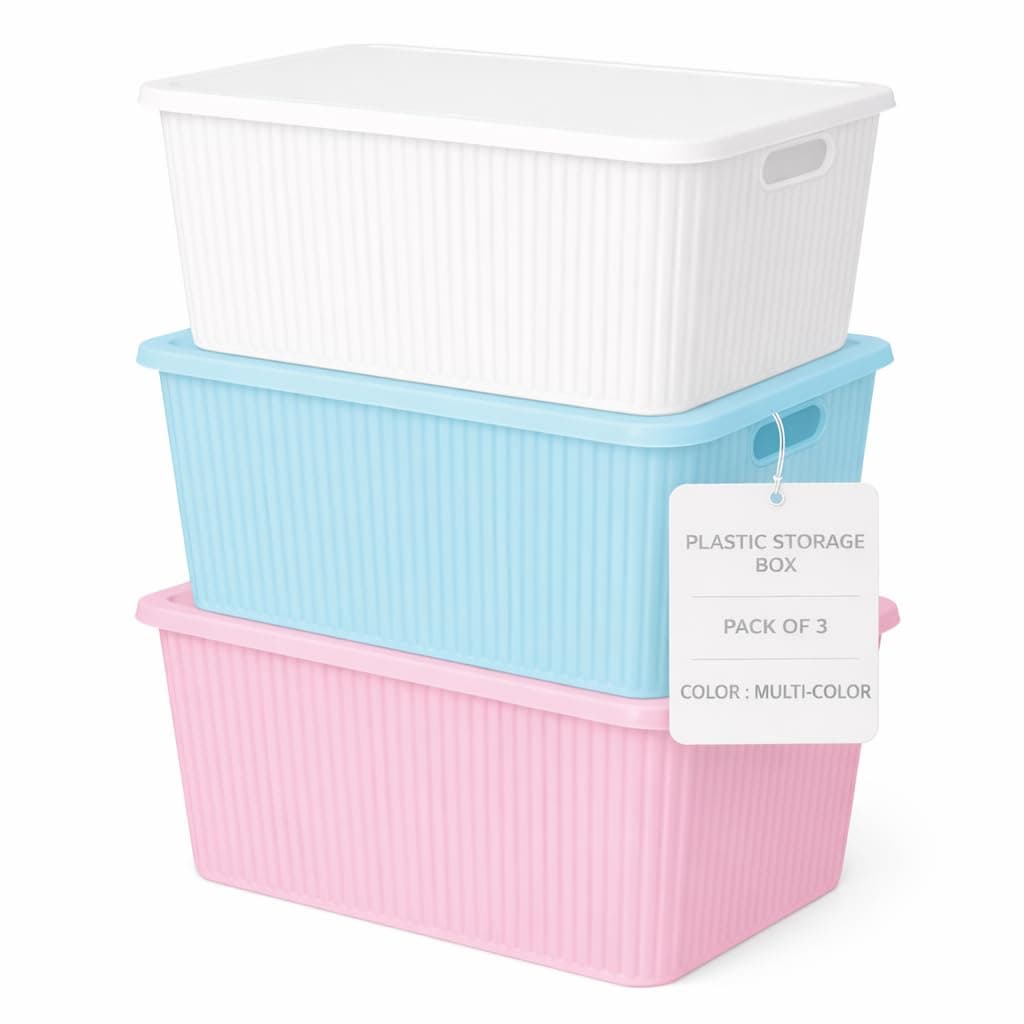 Zuku Plastic Storage Box with Lid – Large Stackable Organizer Storage Box for Clothes, Toys, Kitchen – Big Size Plastic Storage Container Basket for Home, Office, Bathroom