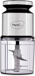 Pigeon Ultra Fast Electric 300 Watts Electric Chopper For Kitchen, Twin Blade Technology, 600 Ml 'Chop-N-Store' Plastic Bowl With Lid, Vegetable Chopper, Cutter, Chop, Mince, Dice, Whisk, Blend, Red