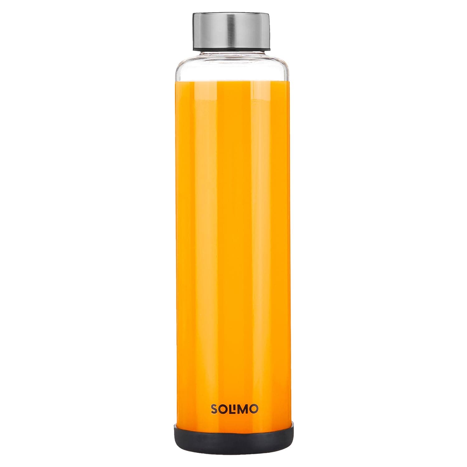 Amazon Brand - Solimo Borosilicate Glass Fridge Water Bottle | Leak Proof | Stainless Steel Jacketed Cap | Silicon Ring Protection | Toxin-Free | Thermal Shock Resistant | Odor Neutral (1000 ml)
