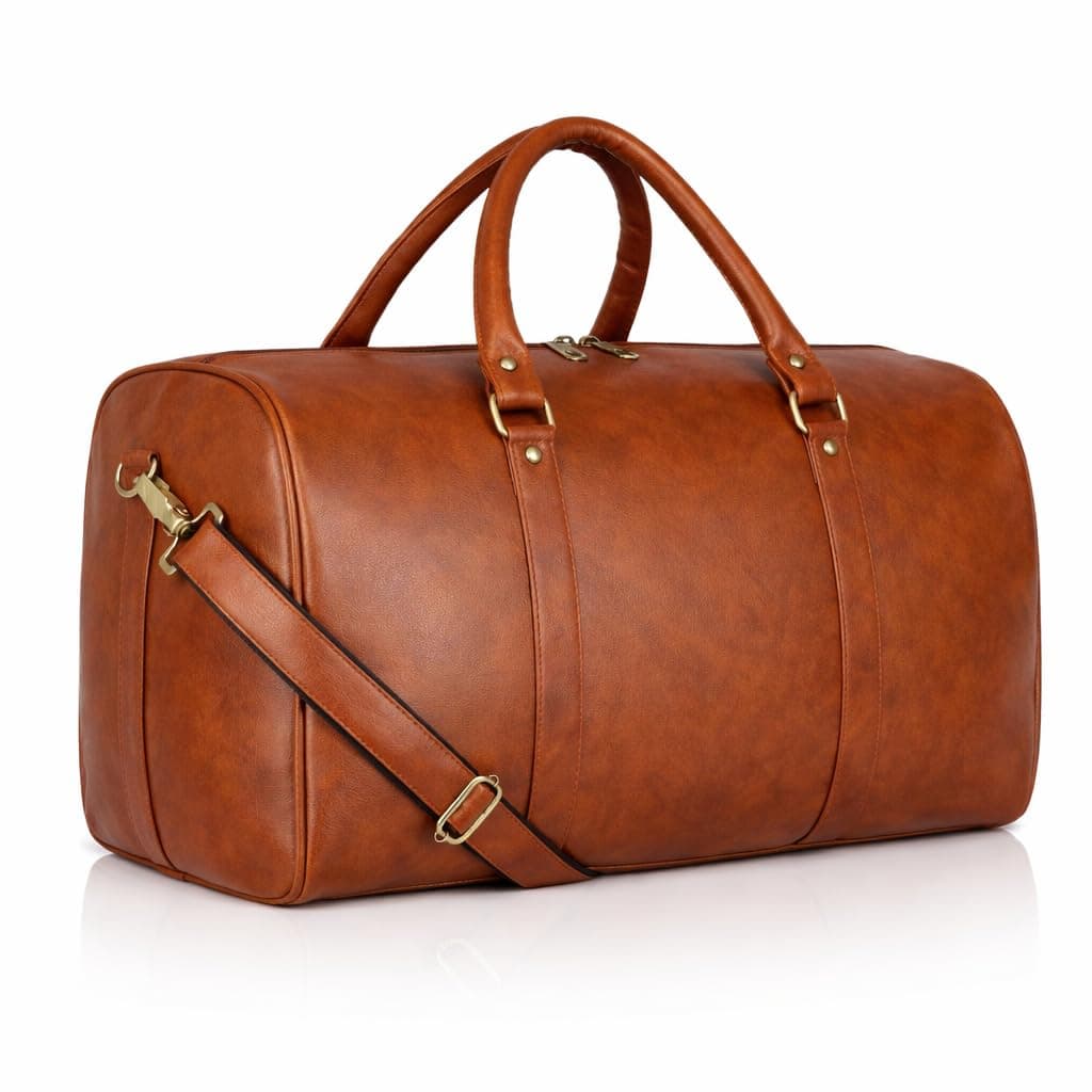 ZAINTO Unisex Duffel Bag for Travelling in Flight Latest Travel Faux Leather Duffle Bags for Men and Women (Tan)