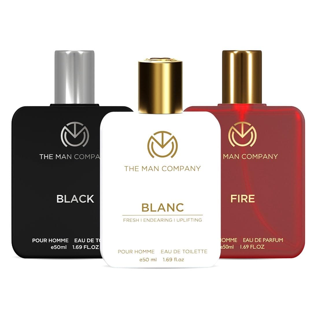 The Man Company Eau de Toilette Trio Perfume Gift Set , 50ml each - Fire, Blanc, Black | EDP & EDT Perfume for Man | Premium Luxury Long-Lasting Perfume Spray | Valentine Gift For Him | fresh scent for daily office wear | Valentine gift Set for Boyfriend , Husband