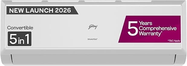 Godrej 1.5 Ton 3 Star Inverter Split AC with 5-in-1 Convertible Cooling| 5 Year Comprehensive Warranty| AI Powered| Heavy Duty Cooling at 52°C| Self Clean Technology (AC 1.5T EC HIC 18Q3TH WA)