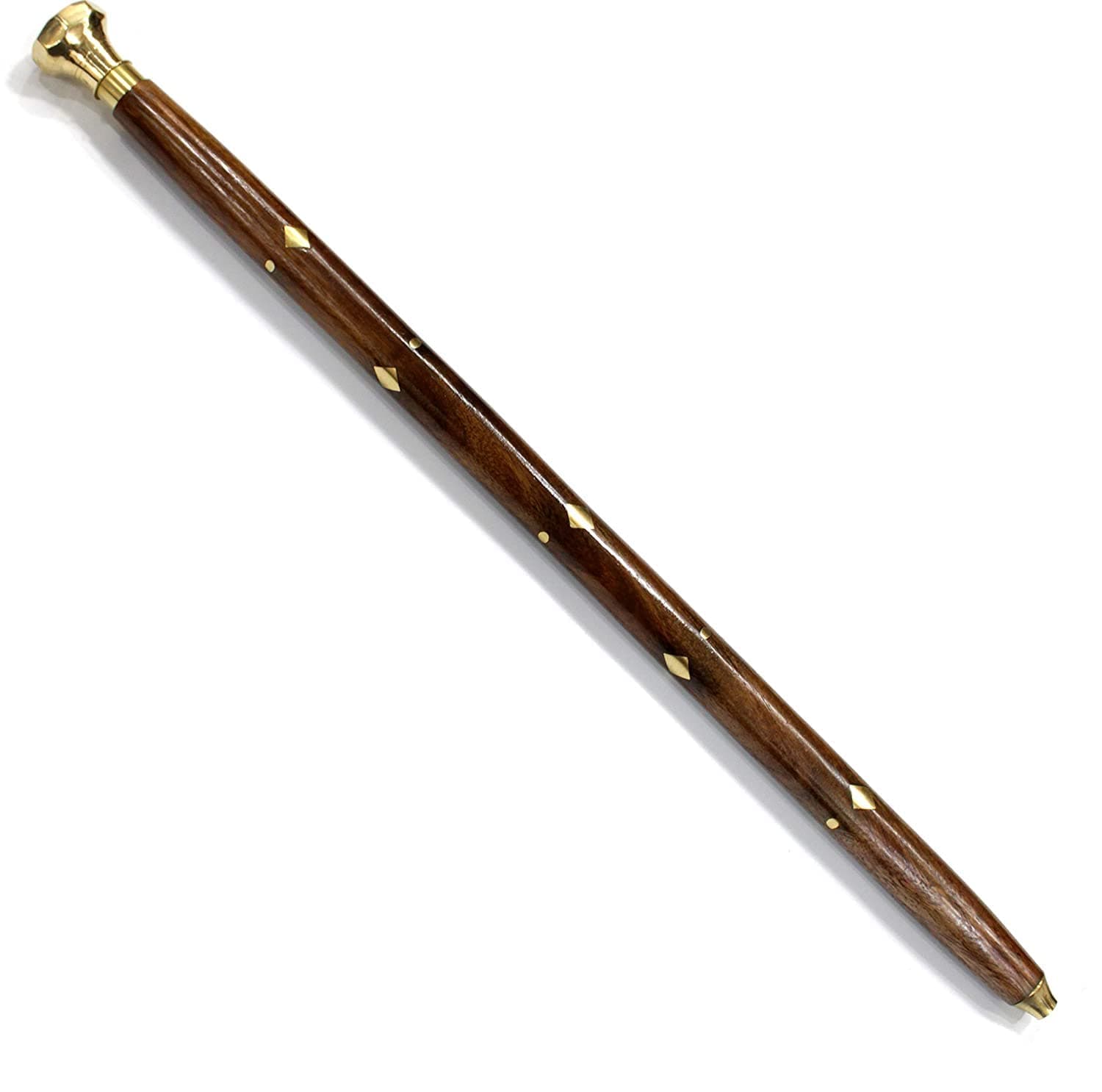 ARTIST INTERNATIONAL Morning Wooden Walking Stick With Brass Handle, Sheesham Walking Rule Swagger Stick Steampunk Gears 24 Inch With Brass Inlay Antique Design Asin: B0Bppwb5Y9