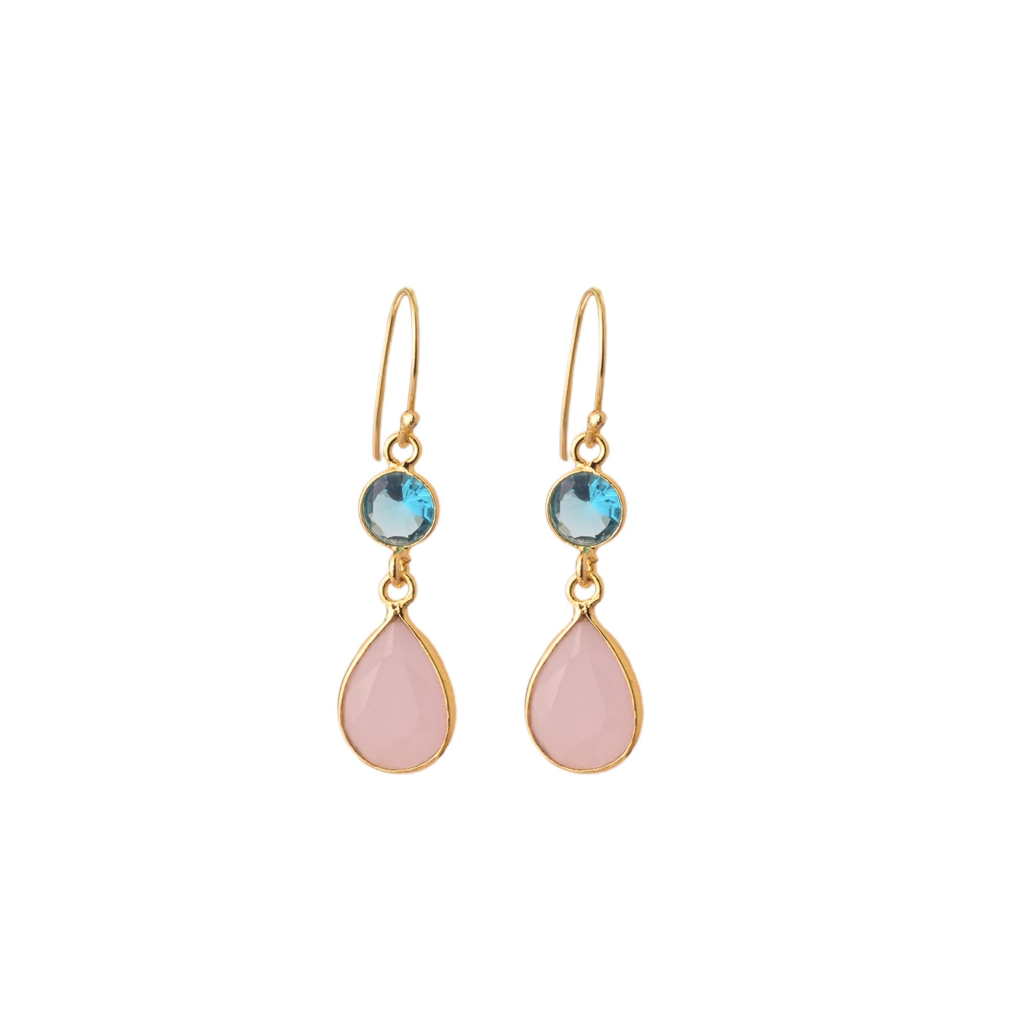 Emilia Elegant Gold Drop Earrings | Blue & Pink Teardrop Gemstone Dangle Earrings | Chic & Feminine jewellery for Women