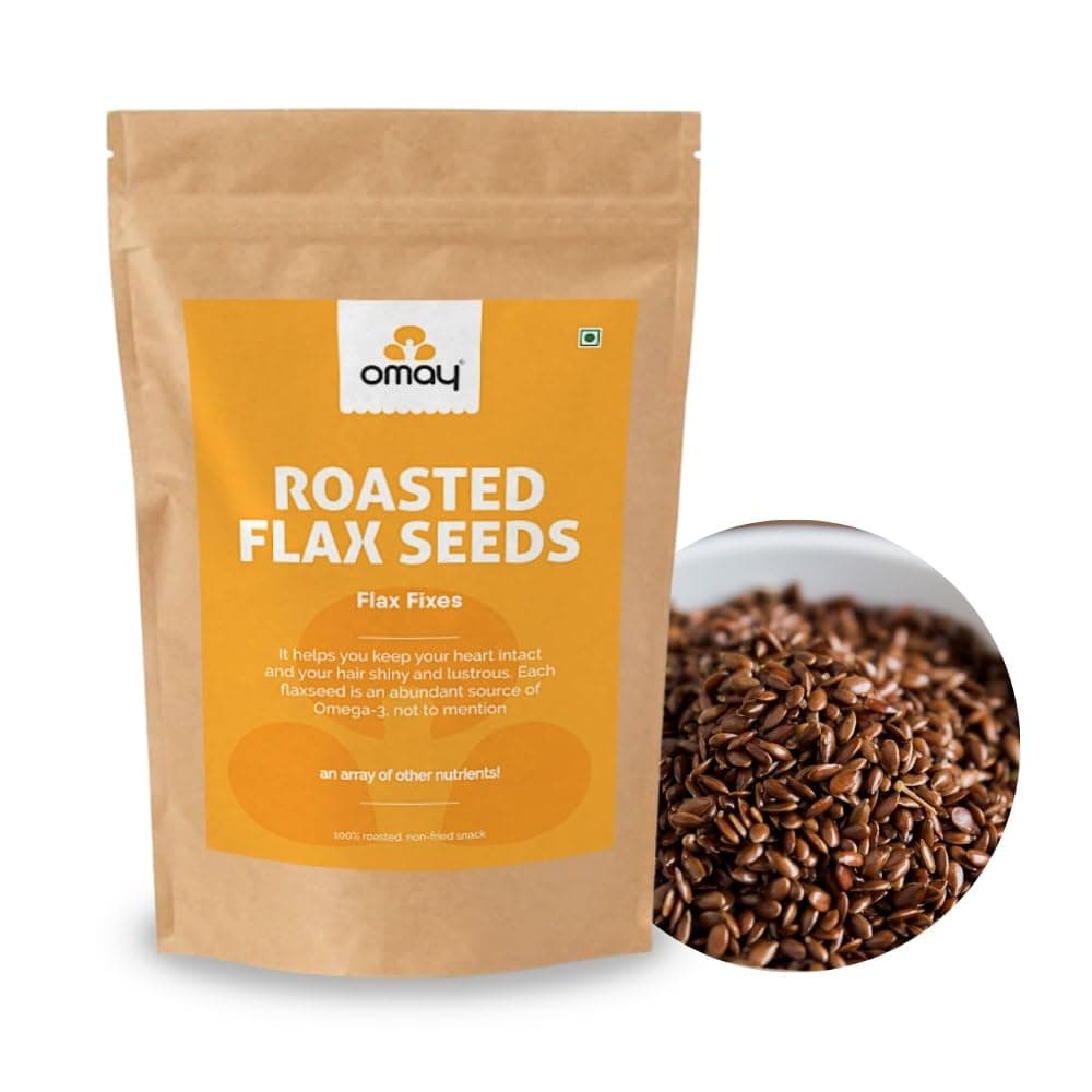 Omay Foods Roasted Flaxseeds, 400g Pouch | Alsi Seeds | Omega-3, Fibre & Protein | For Hair Growth & Weight Loss | Oil-Free | Crunchy & Lightly Salted | Ready-to-Eat Superfood