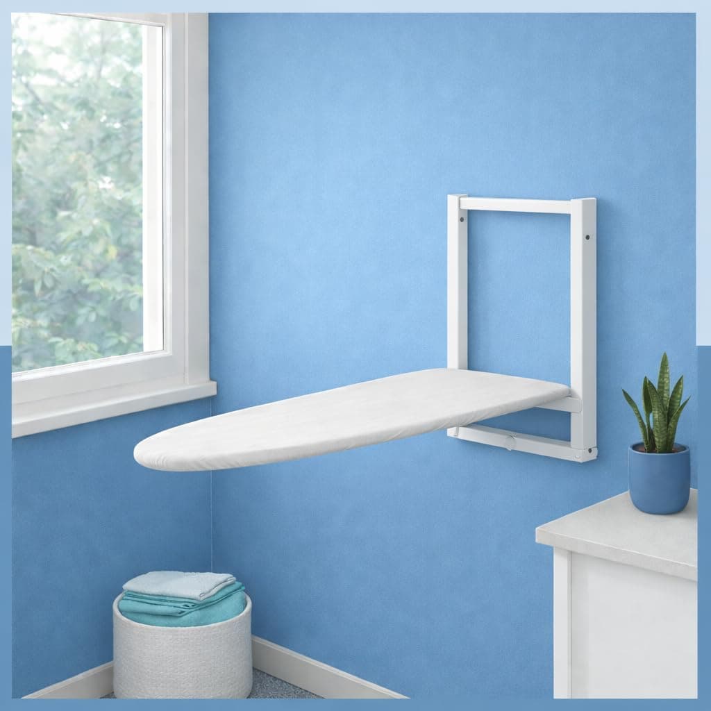 JAIMINI Home Wall Mount Ironing Table/Board | Space-Saving & Foldable Mechanism | White | DIY Assembly | Easy-Release Lever, Removable Cotton Cover & Mounting Hardware