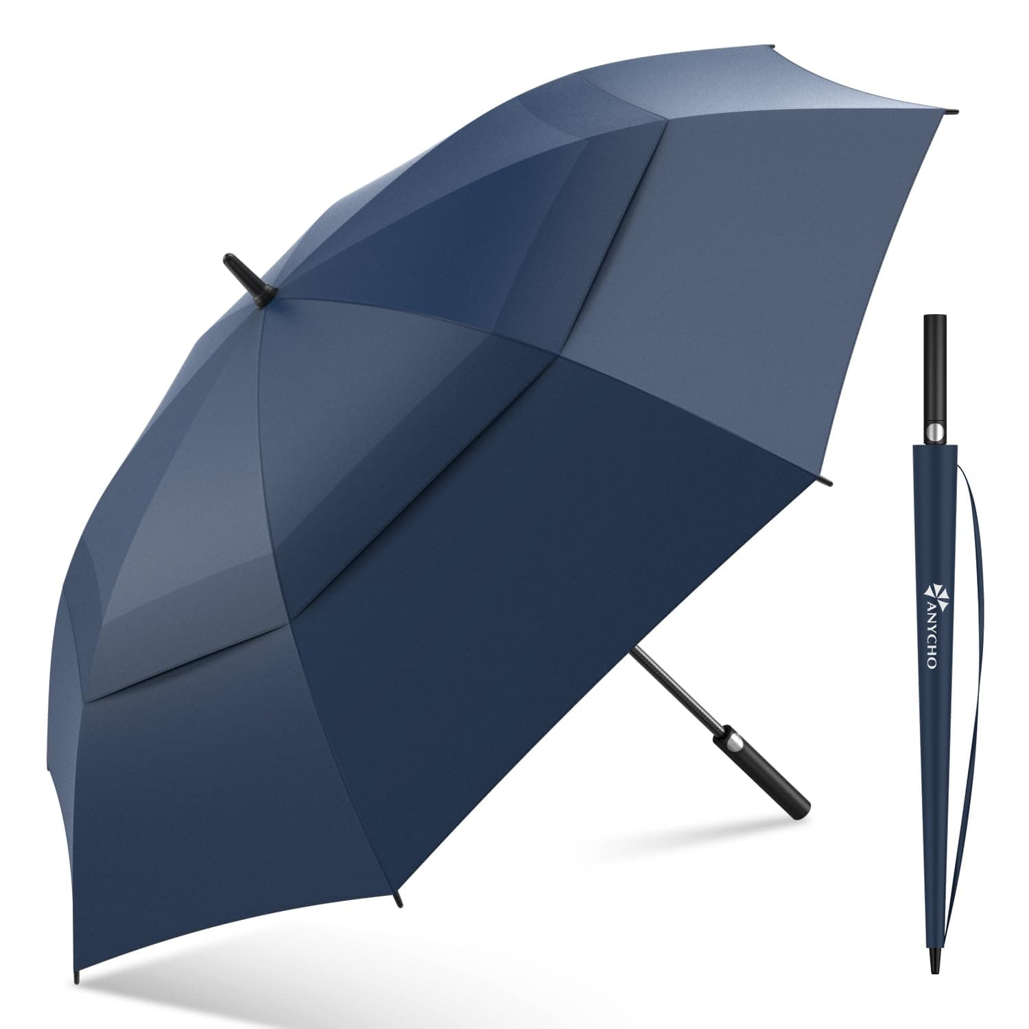 ANYCHO 60inch Double Layer Big Umbrella for Men, Auto Open with Windproof Technology, Waterproof, and Extra Wind Resistance - Ideal for 3-4 People