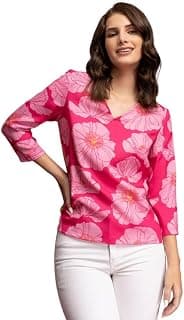 FableStreet Women Formal & Casual Top | Elegant V-Neck Three-Quarter Sleeves Floral Print | Lightweight Smooth Fabric for Office Wear & Daytime Outings