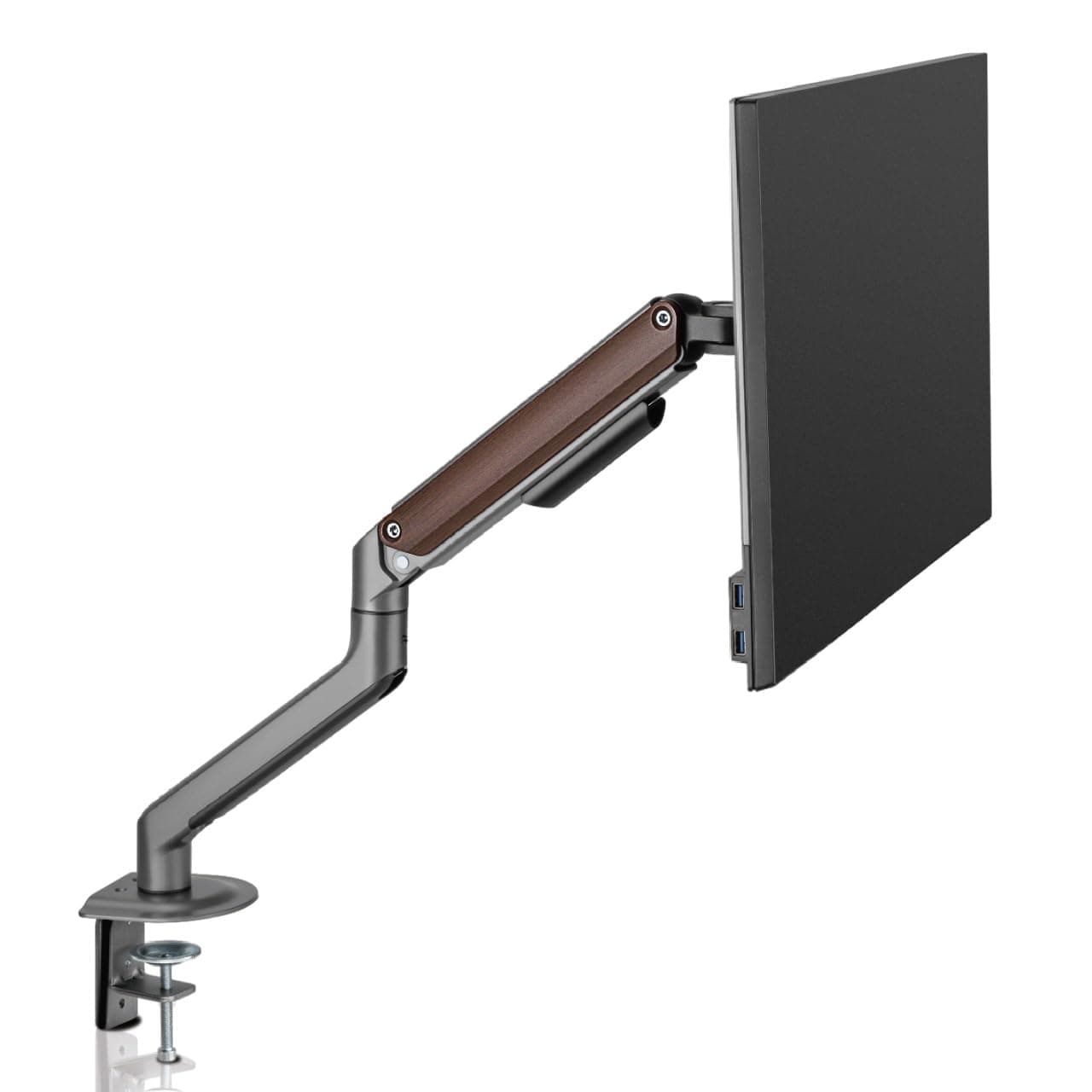 White Mulberry Monitor Arm | Wooden Metal Single Screen Desk Mount for 15-32 Inch Monitors | Monitor Arm Desk Mount | Gas Spring Adjustable Arms | 9Kg Capacity | VESA 75x75 & 100x100