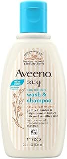 Aveeno Baby Daily Moisture Wash and Shampoo (100ml) | Cleanses hair & body | Oat kernel extract & glycerin | Tear-free, soap-free, paraben-free, hypoallergenic | US #1 Pediatrician recommended