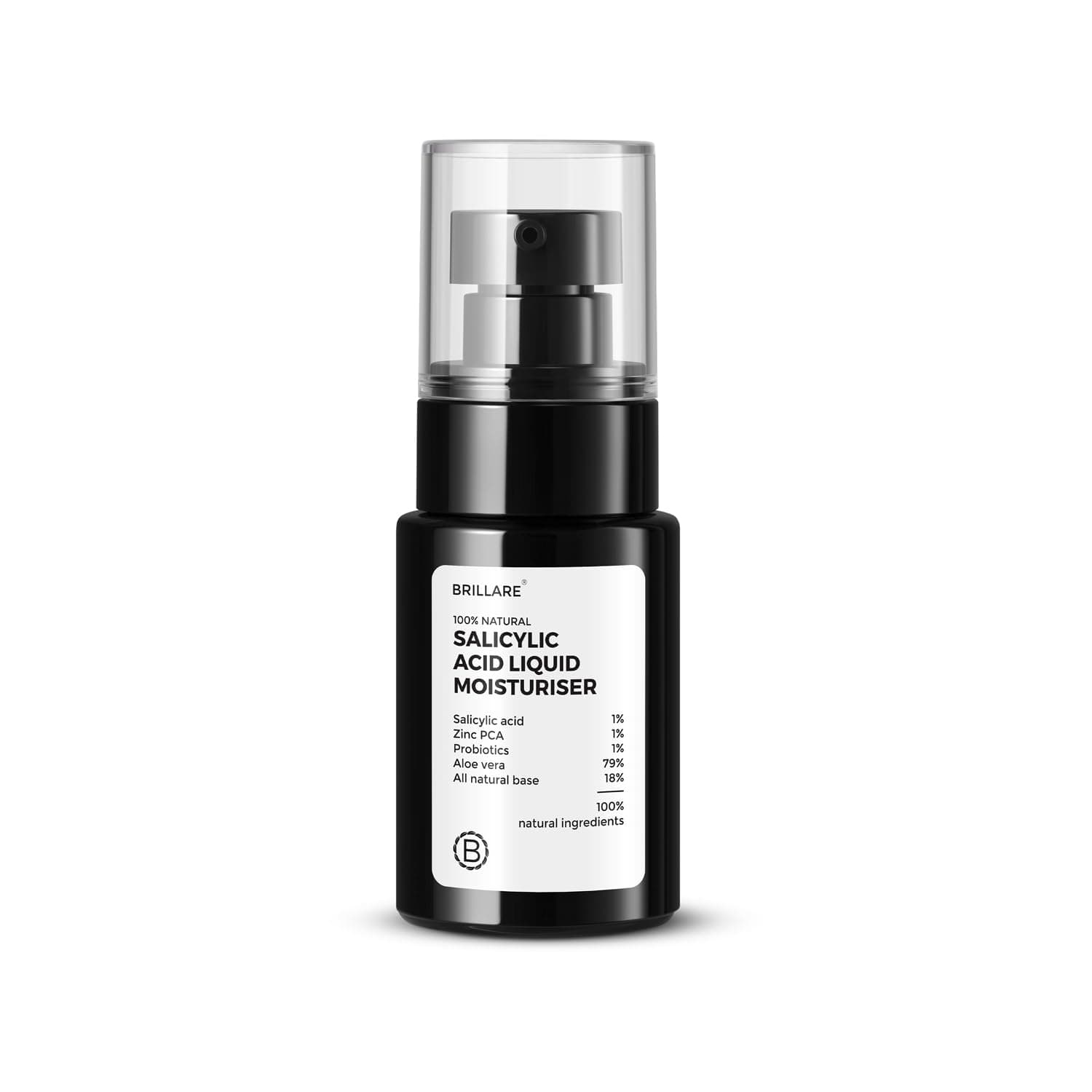 Brillare Salicylic Acid Liquid Moisturizer for Oily & Acne Prone Skin | Lightweight, Quick Absorbing Hydration | Visible Acne Reduction in 1 Week | Natural Probiotics Face Moisturiser with Zinc