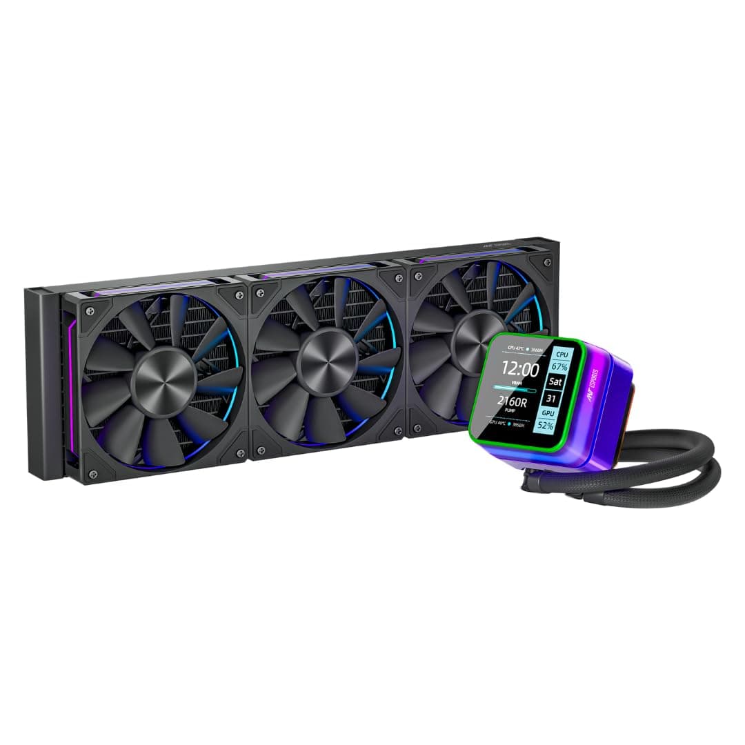 Ant Esports Glacius 360 AIO Liquid Cooler|2.8" LCD Display|Intel LGA1851, AMD AM5|High-Performance FAN 2000 RPM, 86 CFM, 3.54 mmH2O of Static Pressure|Magnetic Temperature Monitoring Display