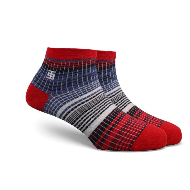 SockSoho The Belgravia Ankle Edition | Men Red with Black & White Stripes | Ankle Length Socks | UK 7-11