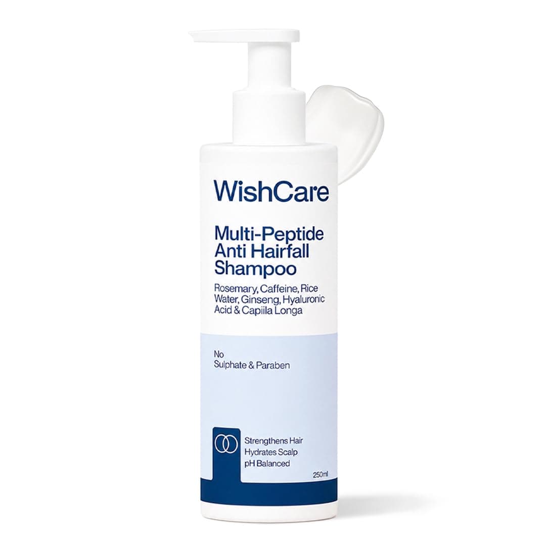 WishCare Multi Peptide Anti Hairfall Shampoo For Frizzy and Dry Hair | Controls Hairfall & Promotes Hair Growth | Peptides, Rice Water, Rosemary & Caffeine | Paraben & Sulphate Free Shampoo For Women & Men | For All Hair Types | 250ml