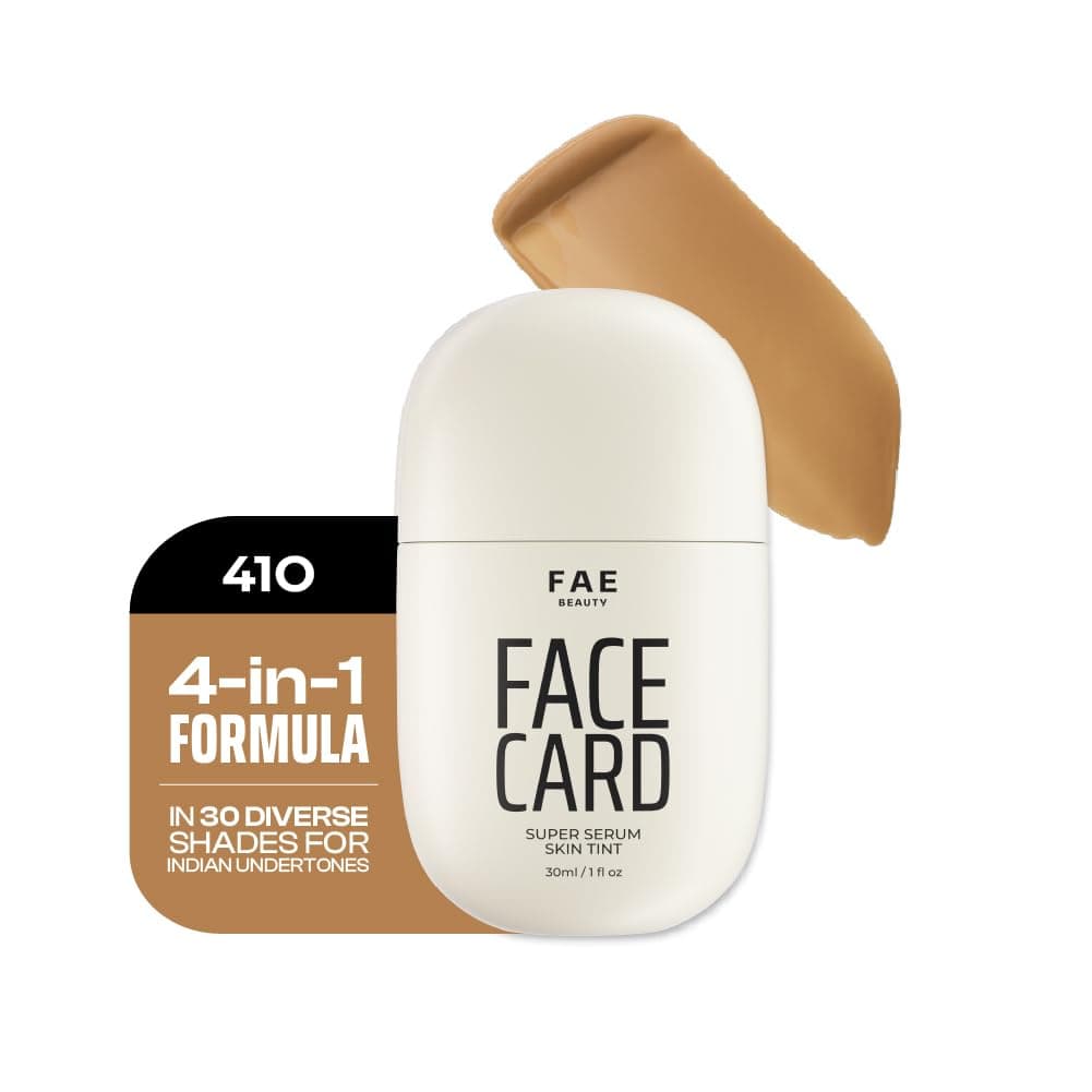 FAE Beauty Face Card 4-in-1 Super Serum Skin Tint | Hydrates, Primes, Provides Coverage & Protects with SPF | Lightweight, Dewy Finish | 30 Shades for Indian Skin Tones | Shade - 41O - Warm Olive