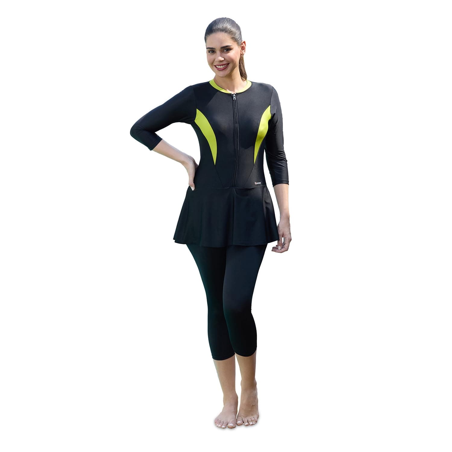 ROVARS Women's Swimming Costume Frock Style Swimdress with Front Zipper, Removable Chest Pads, and Half Sleeves