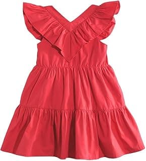 Mothercare Girls Sleeveless Dress Cotton V-Neck Red | Soft cotton fabric, V-neck sleeveless style in solid red - breathable comfort for girls throughout the day.