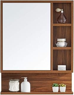 MAMTA Decoration Engineered Wood Wall Mount Dressing Table Mirror with Storage for Living Room Bedroom (Brown)