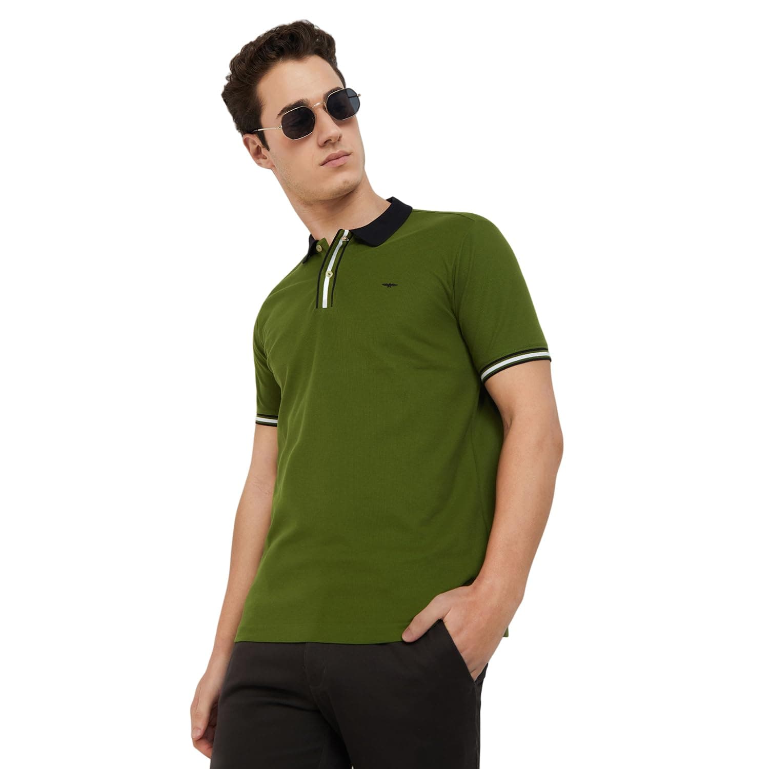 Park Avenue Men's Cotton Polyester Blend Solid Pattern Slim Fit Rib Collar Polo Neck Half Sleeve Casual T-Shirt
