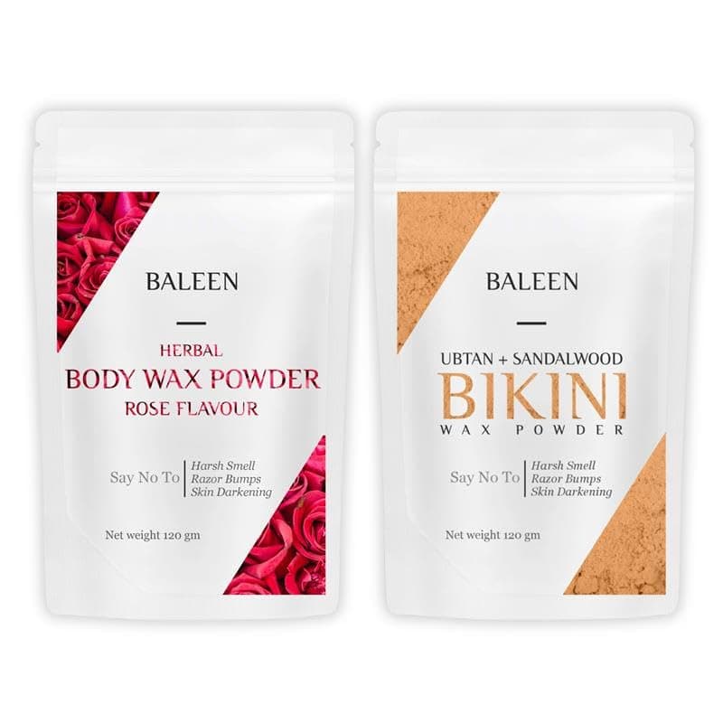 BALEEN Rose + Ubtan & Sandalwood for Women Bikini & Body Wax Powder 120g (Pack of 2)| Herbal & Painless Hair Removal | No Irritation or Rashes | Natural Wax Powders For Smooth Skin Wax Powder