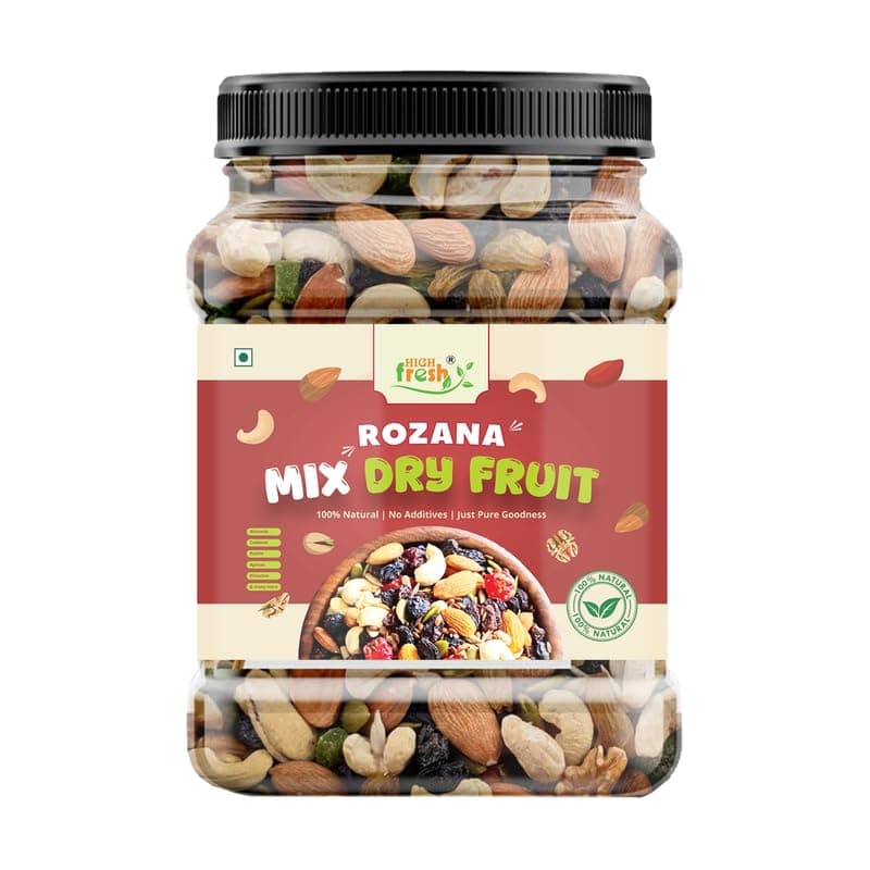 HighFresh Rozana Mix Dry Fruit 250GM | Healthy Mixed Nuts and Seed with Almonds, Cashews, Green Raisins, Seeds and More | Reusable Jar Pack | Panchmeva for Fasting and Gifting
