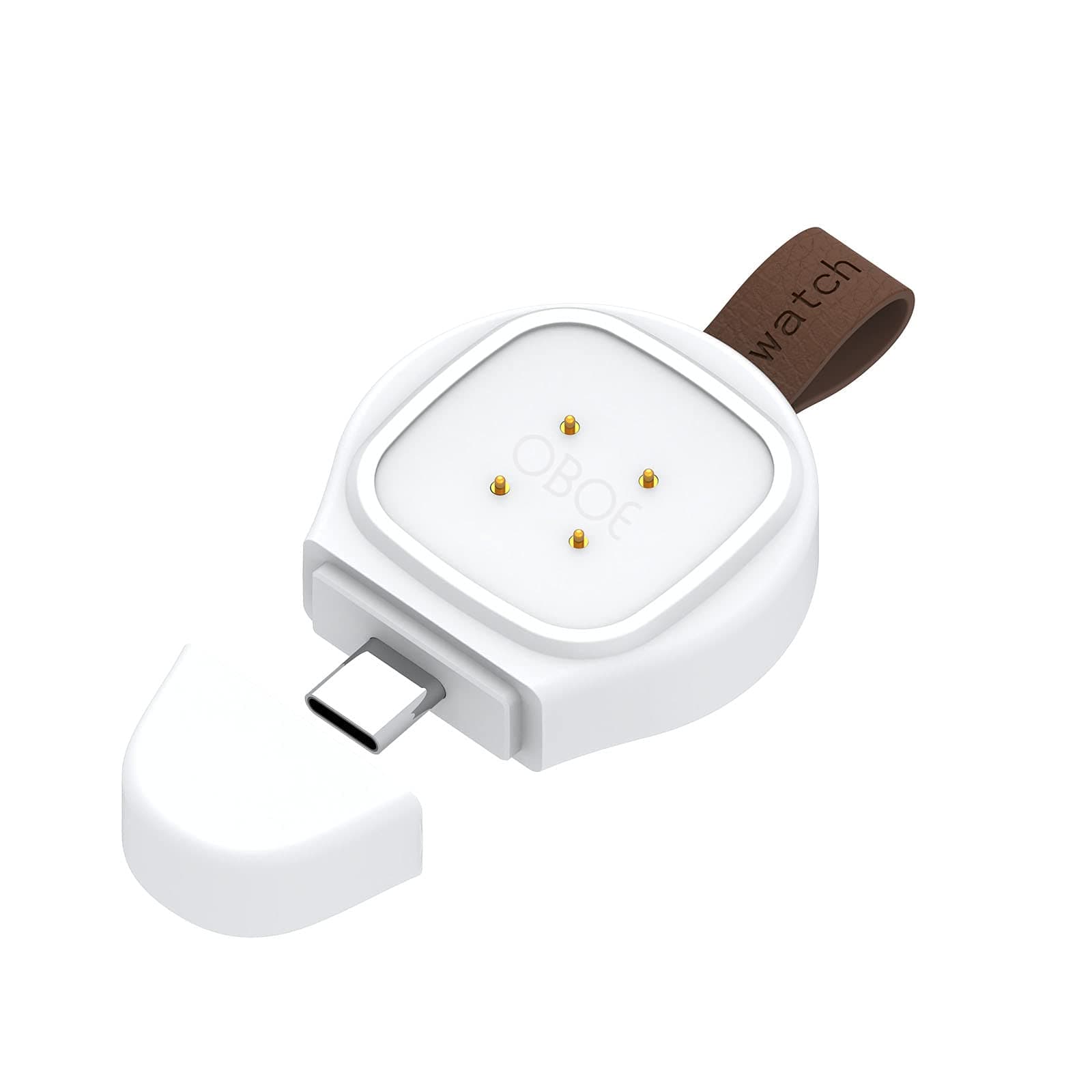 OBOE Type C Fast Charger Compatible with Fitbit Versa 3 / Fitbit Sense Smartwatch Portable Magnetic USB Wireless Charger Fast Charging, Travel Cordless Car Charger (White)