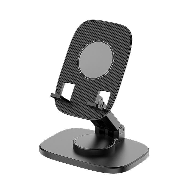 WALLVIEW TECH 360° Aluminum Mobile Stand for Desk, Foldable Design with Stable Rotational Metallic Round Base, Multiple Height & Angle adjustments for Smartphones, Tablets & iPad (Black)