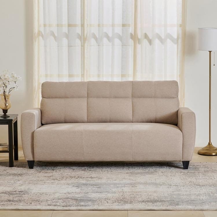 Home Centre | Helios Emily 3-Seater Fabric Sofa | Sofa for Living Room | Solid Wood | Beige | 1 Year Warranty