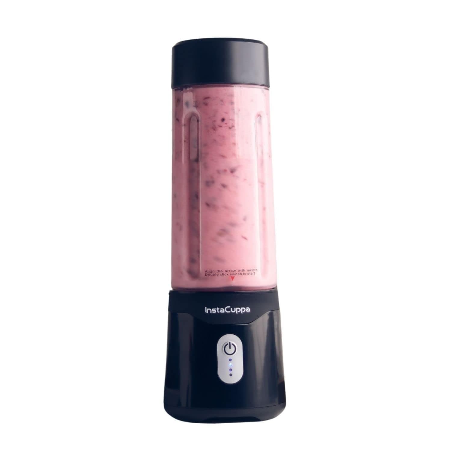 InstaCuppa Stainless Steel Portable Blender for Smoothies & Juices,Mixer Juicer that Crushes Ice,Electric Shaker USB Rechargeable Battery with 4000 mAh 230 Watts Motor,500 ML Juice Maker,Black