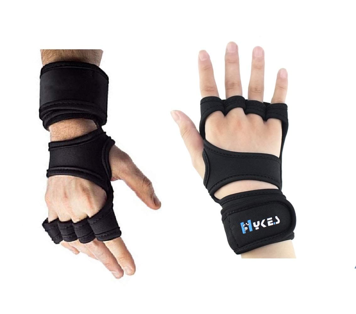 Hykes Gym Gloves - Weight Lifting Hand Grips with Wrist Wrap Support - Workout, Excercise, Fitness, Training, Powerlifting - Men and Women (Large, Neoprene, Black)