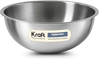 Kraft Futuretec Triply Stainless Steel Extra Deep Tasla 16cm, 0.9 L | Kadai for Frying, Tempering | Less Oil Healthy Cooking | Induction + Gas | 2.5mm Thick | BPA & PFOA Free | 5 Year Warranty - Mini