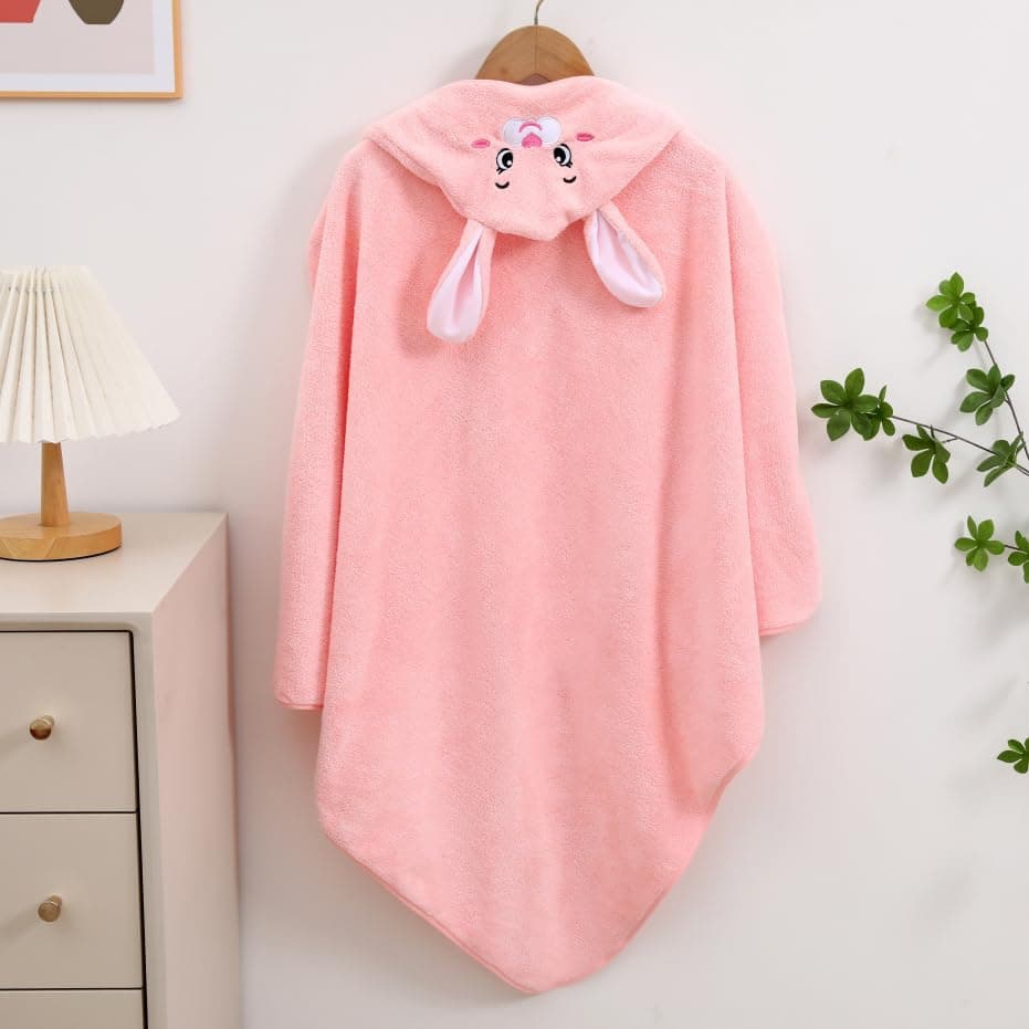Mee Mee Hooded Baby Bath Towel for New Born | Wash Cloth, Quick Absorbent, Can be Used for Baby Swaddling, Extra Soft Cotton Towels for Kids/Toddlers/Infants/Babies, Pack of 1, (Pink Rabbit) 80X80 CM