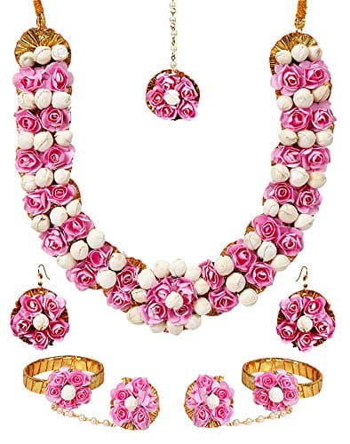 YouBella Jewellery Set for Women Floret Gota Patti Necklace, Earrings & Maang Tika for Women & Girls (Mehandi/Haldi)
