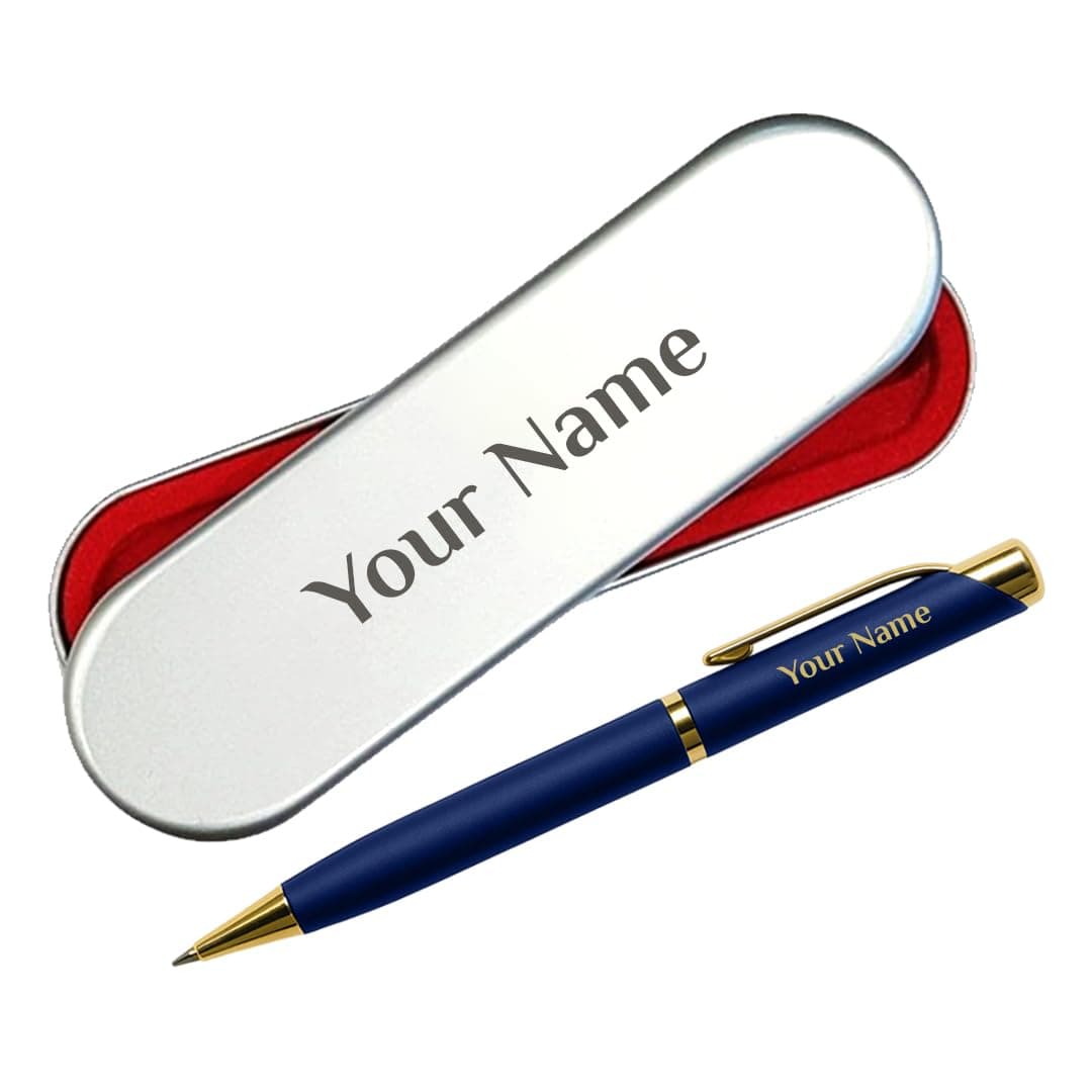 Giftana Personalized Pen with Name Engraved, Customized Pen with Box on Both, Customized Body Metal Pen with Name, Gift for Father, Corporate Gifts for Clients, Personalised Gift for Office (Blue)