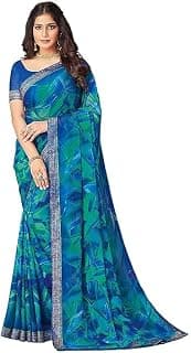 SIRIL Women's Chiffon Printed Saree With Unstitched Blouse Piece