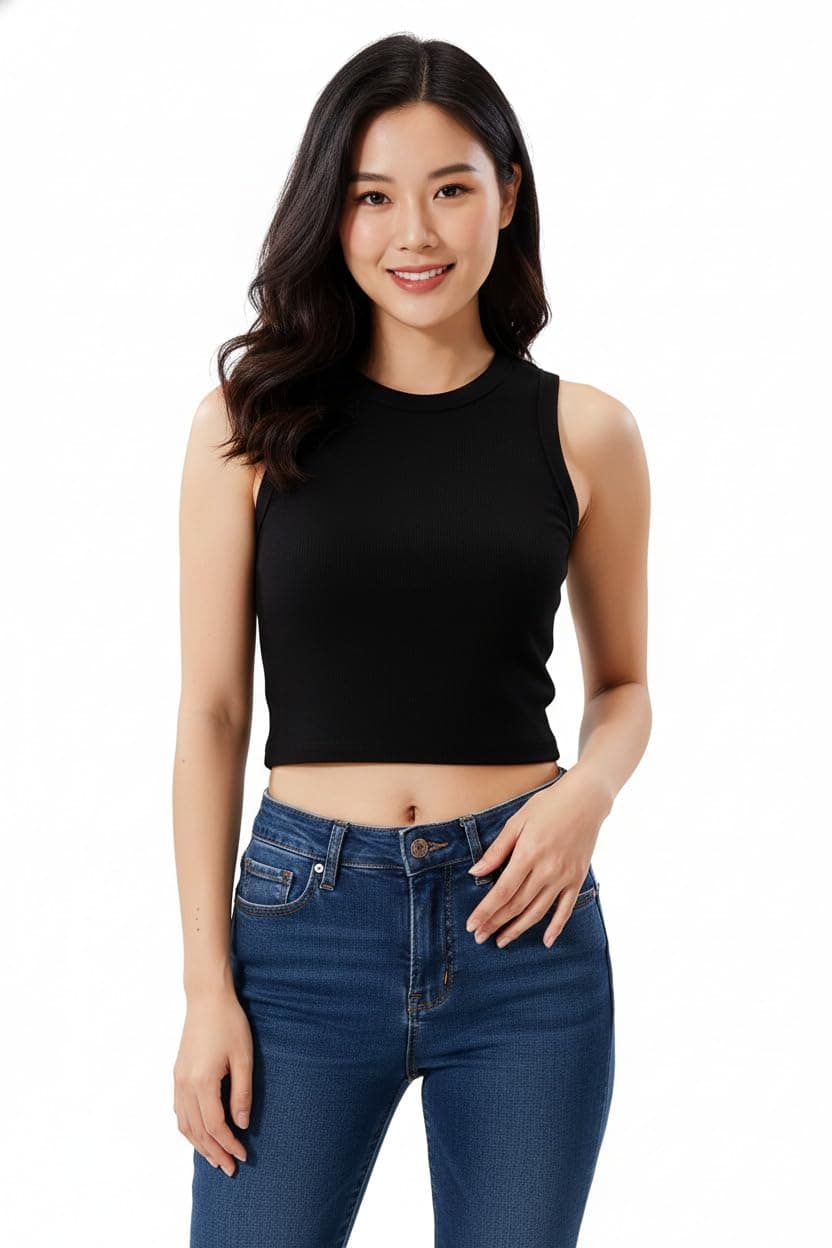 Thrifty Thread Women’s Sleeveless Rib Knitted Cotton Racer Back Tank Tops Halter Neck Crop Tops - Available Sizes -S, M,L,XL