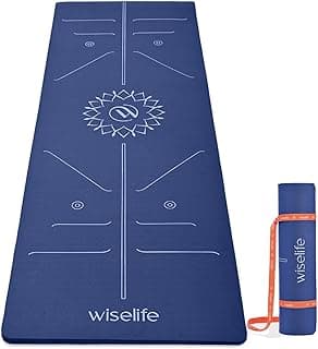 WiseLife Lotus Alignment 10mm Yoga Mat with Strap | Non-Slip Thick Exercise Mat for Yoga, Pilates, Gym & Flexibility Training (Blue)